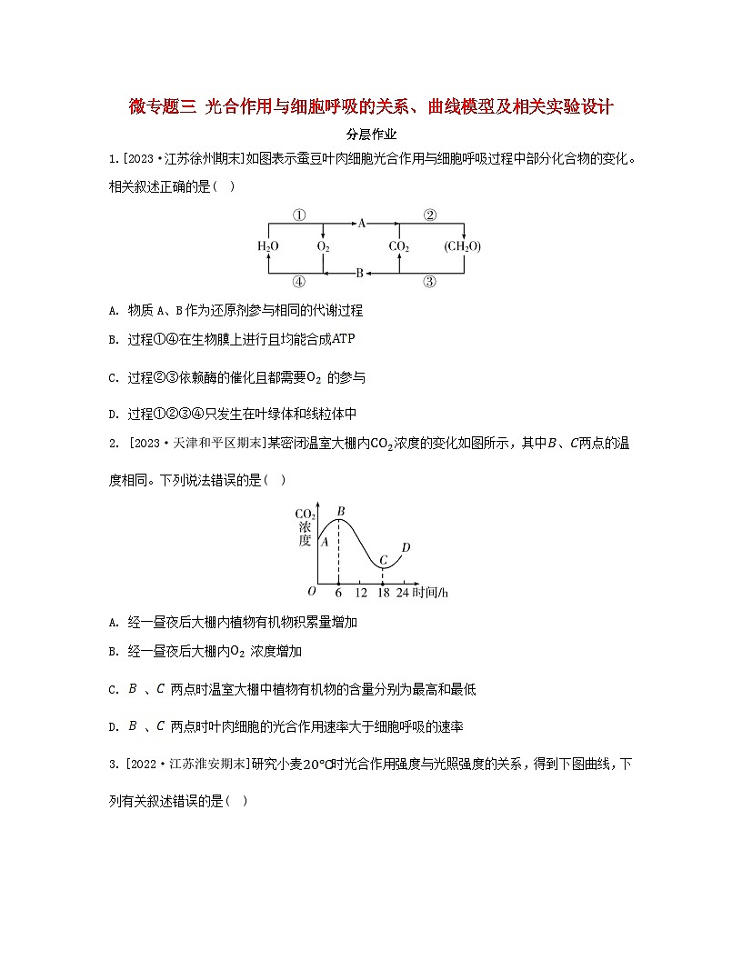 江蘇專版2023_2024學(xué)年新教材高中生物第三章細胞中能量的轉(zhuǎn)換和利用微專題三光合作用與細胞呼吸的關(guān)系曲線模型及相關(guān)實驗設(shè)計分層作業(yè)蘇教版必修1第1頁