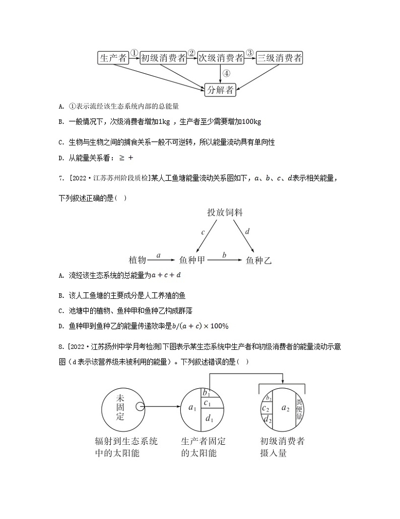 江苏专版2023_2024学年新教材高中生物第三章生态系统微专题一食物链网的构建方法及生态系统中能量流动的相关计算分层作业苏教版选择性必修203