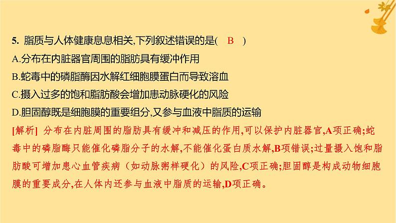 江苏专版2023_2024学年新教材高中生物第2章组成细胞的分子第3节细胞中的糖类和脂质分层作业课件新人教版必修1第7页