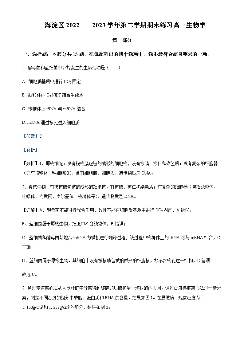 北京市海淀区2023届高三(二模)下学期期末生物试题   Word版含解析第1页