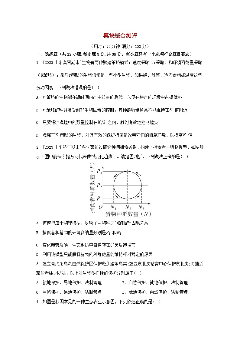 江苏专版2023_2024学年新教材高中生物模块综合测评新人教版选择性必修2第1页