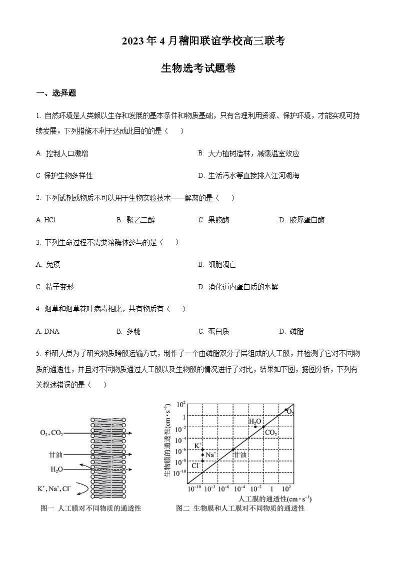 2022-2023学年浙江省绍兴市稽阳联谊学校高三4月联考生物试题(word版)01