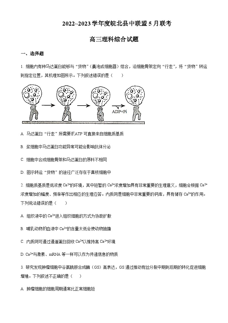 2022-2023学年安徽皖北县中联盟高三5月联考理综生物试题含答案01