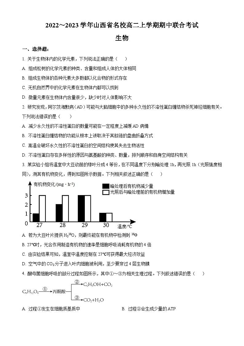 2023长治上党区高二上学期11月期中考试生物试题含解析01