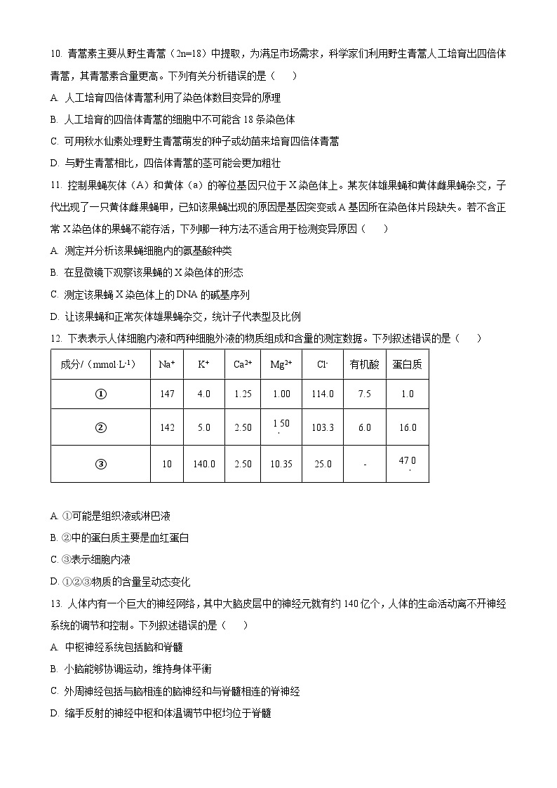 2024贵港名校高二上学期入学联考试题生物含解析03