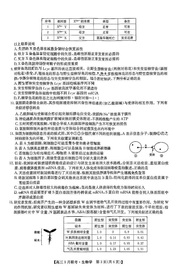 2024江西红色十校高三上学期9月联考生物试题PDF版无答案第3页
