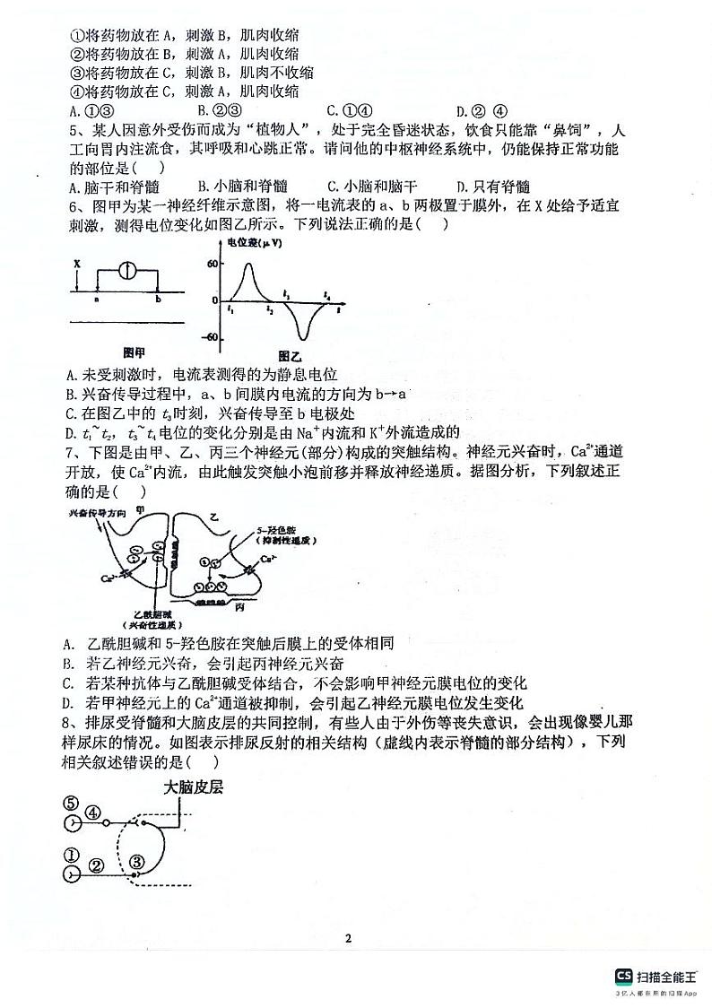 山东省利津县高级中学2023-2024学年高二上学期10月月考生物试题第2页