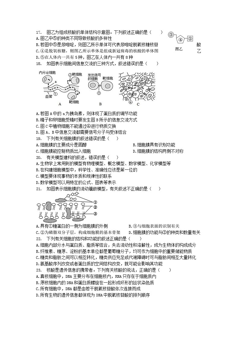 浙江省宁波市城南学校2023-2024学年高一上学期10月月考生物试卷第3页