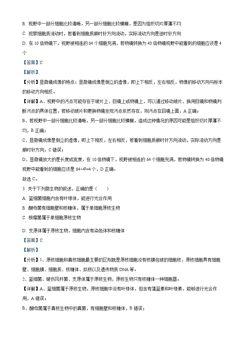 湖南省永州市一中2023-2024学年高一生物上学期第一次月考试题(Word版附解析)第2页