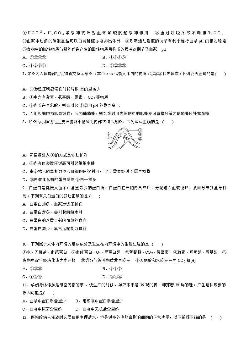【期中模拟卷】(人教版2019)2023-2024学年高二上学期生物 第1章 人体的内环境与稳态 提升卷(原卷版)第2页
