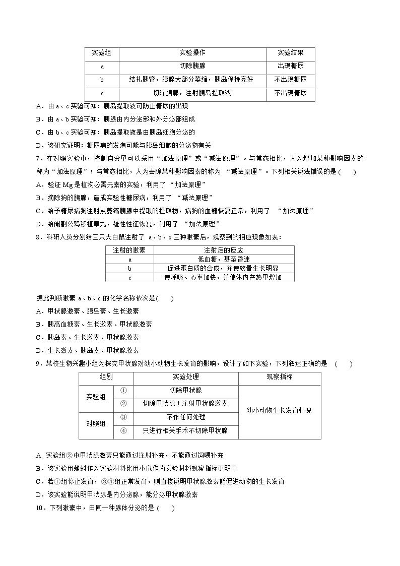 【期中模拟卷】（人教版2019）2023-2024学年高二上学期生物 选择性必修1 第3章 体液调节测试卷.zip02