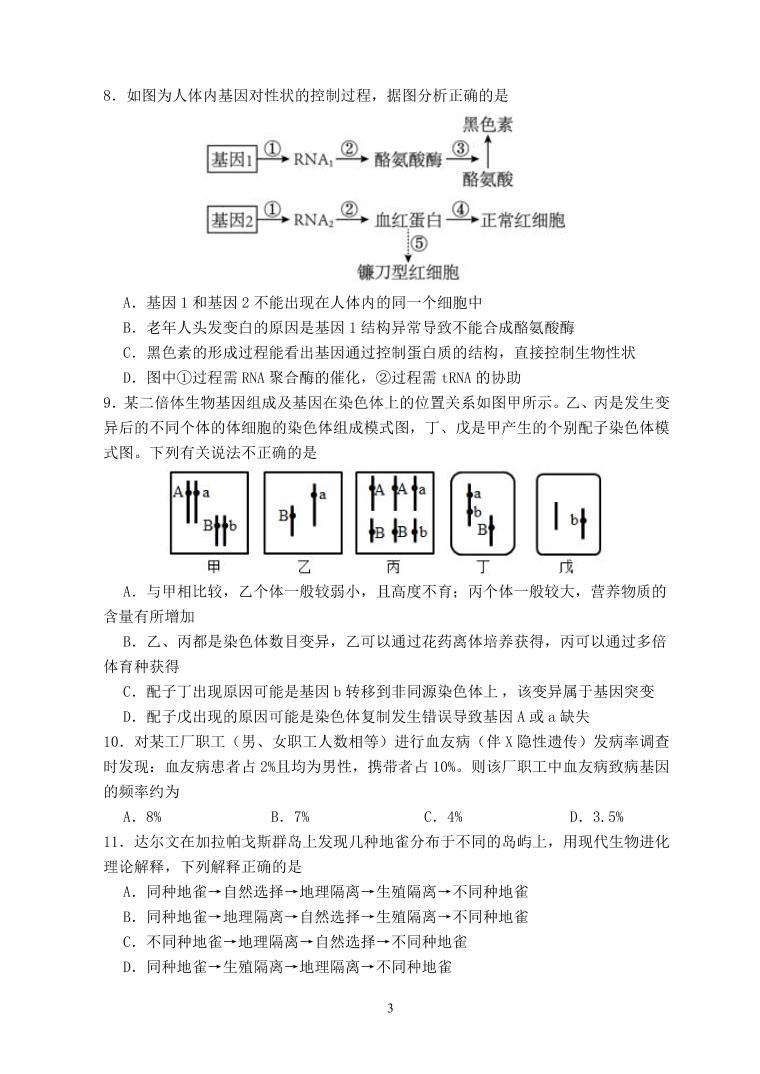 2024重庆市八中校高二上学期第一次月考生物试题PDF版无答案03