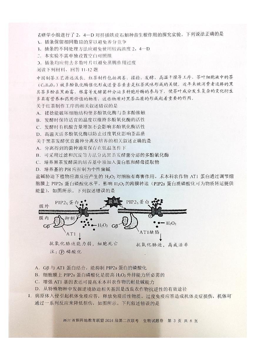 2024浙江省新陣地教育聯(lián)盟高三上學(xué)期第二次聯(lián)考試題（10月）生物PDF版含答案第3頁