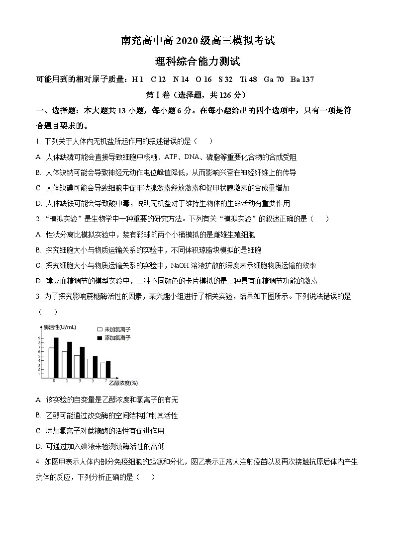 四川省南充高级中学2022-2023学年高三下学期第三次模拟理综生物试题无答案第1页