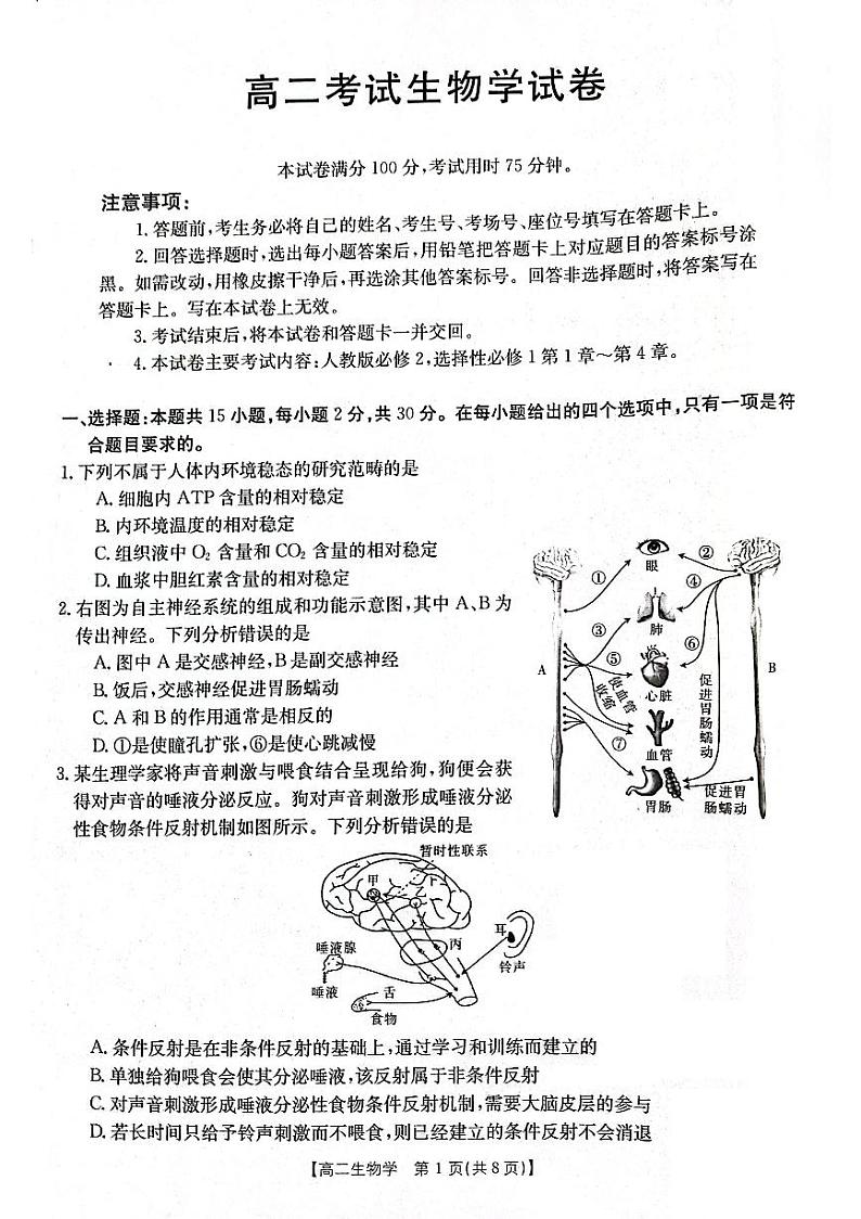 2024辽宁省部分学校高二上学期10月月考生物试题PDF版无答案第1页