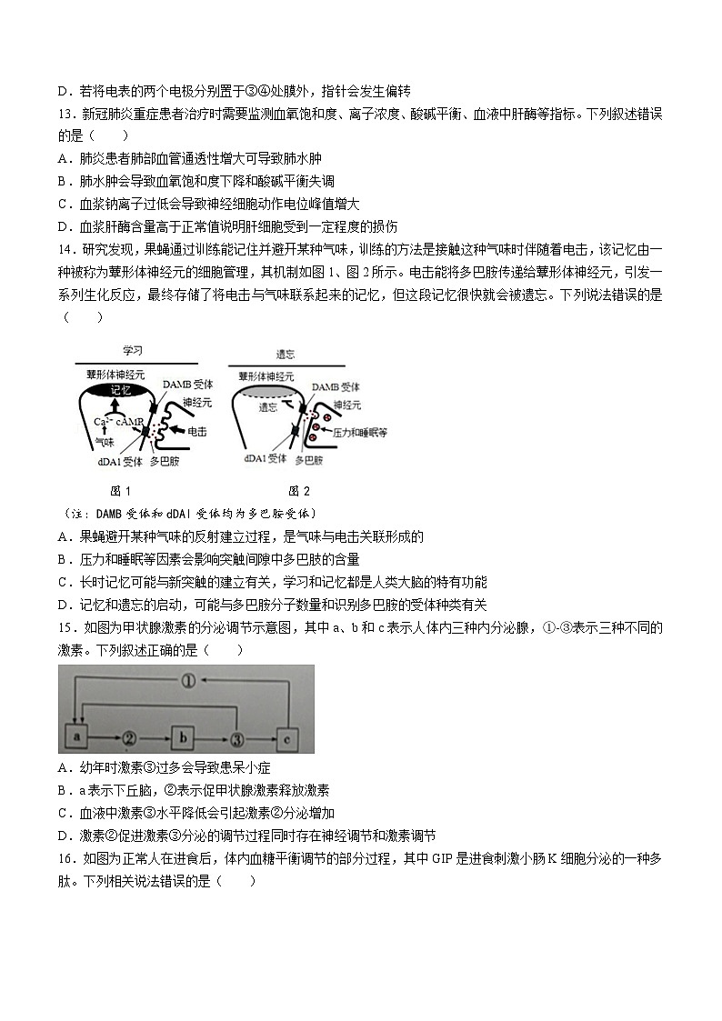 浙江省江山市江山中学2023-2024学年高二生物上学期10月月考试题(Word版附答案)第3页