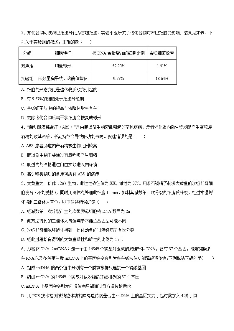 新高考生物模拟试卷07(原卷版+解析版)第2页