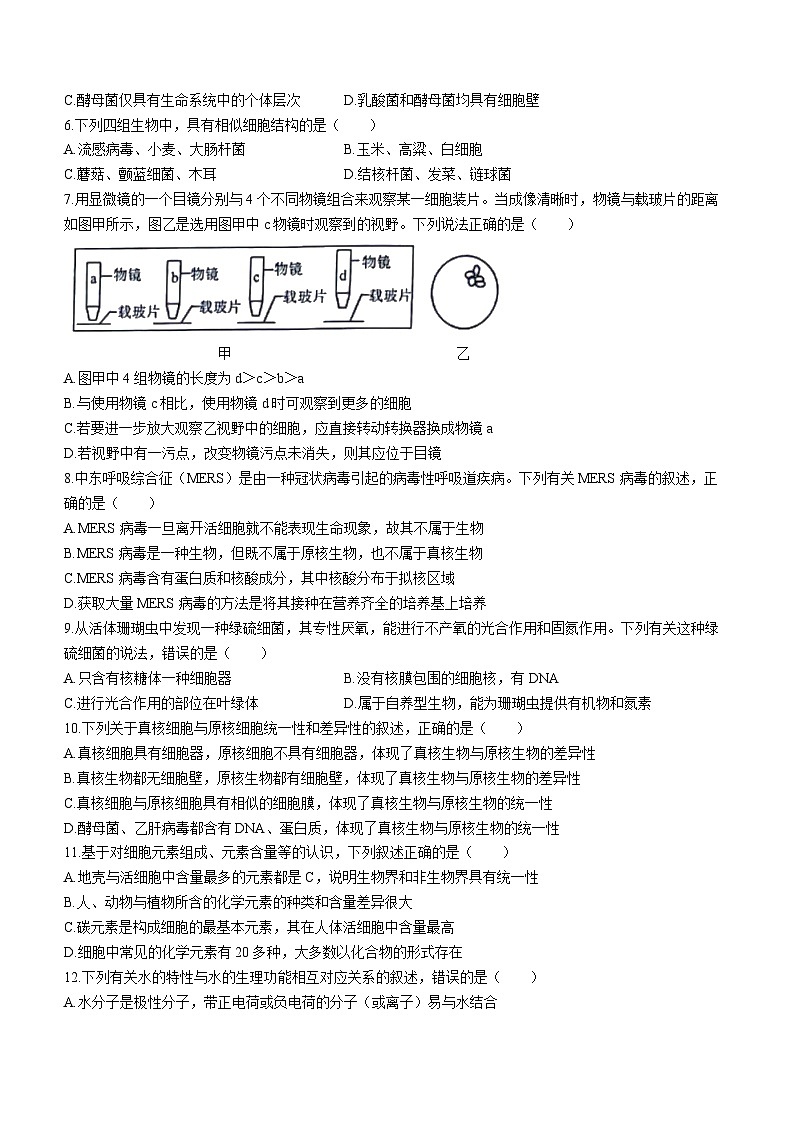 辽宁省名校联盟2023-2024学年高一生物上学期10月联合考试试题(Word版附答案)第2页
