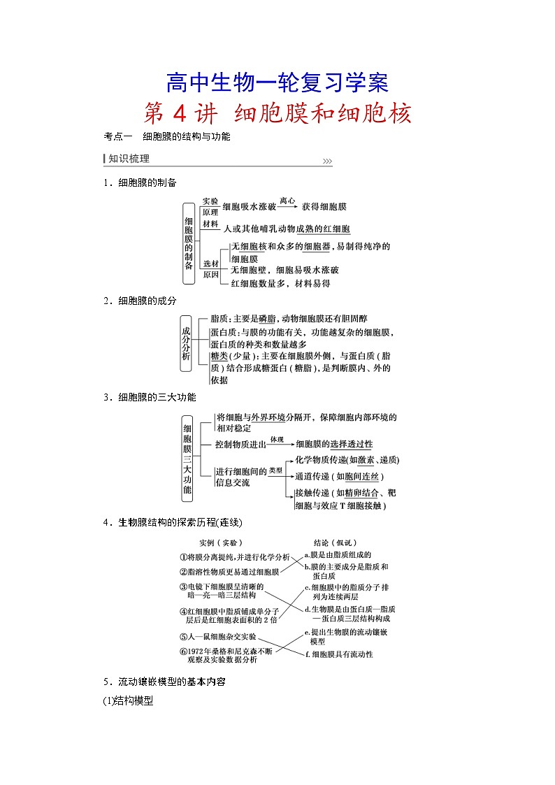 新高考生物一轮复习学案:第4讲 细胞膜和细胞核(含解析)01