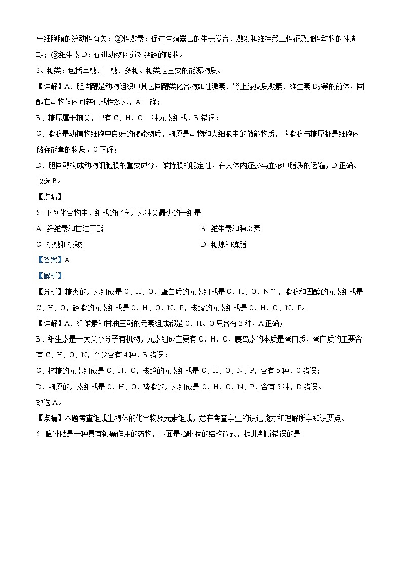 北京市第四中学2021-2022学年高一生物上学期期中试题(Word版附解析)03