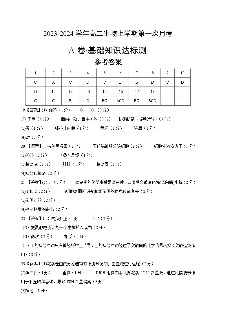 （江苏专用）2023-2024学年高二生物上学期 第一次月考卷01