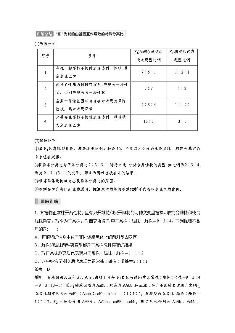 新高考生物一轮复习精品学案 第5单元 第15讲 热点题型四 自由组合定律中的特殊比例和实验探究(含解析)02