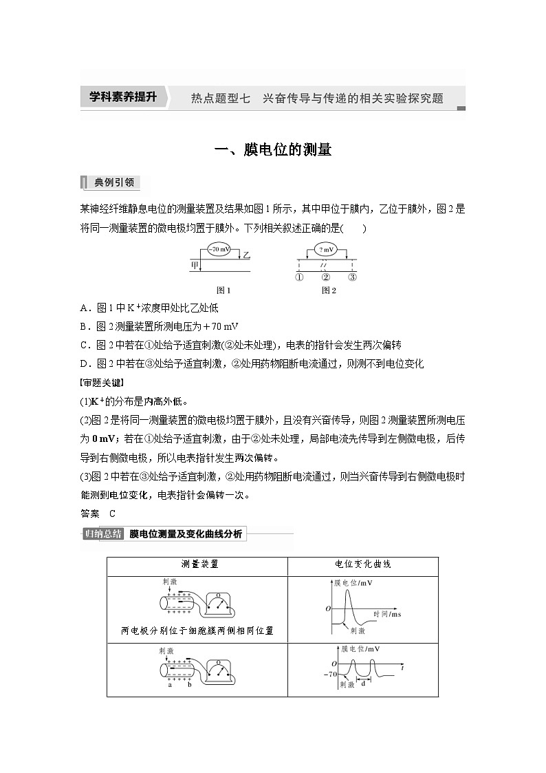 新高考生物一轮复习精品学案 第8单元 第24讲  热点题型七   兴奋传导与传递的相关实验探究题(含解析)01