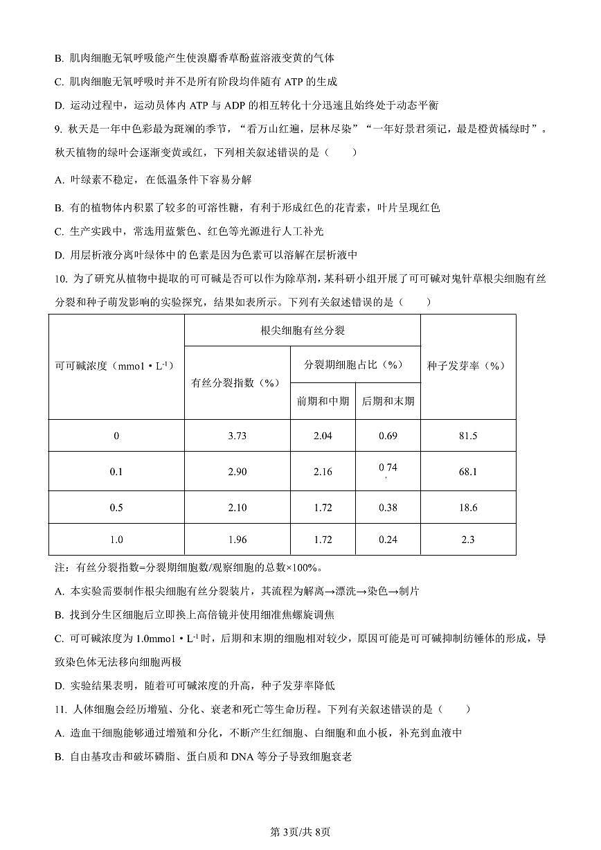 貴州省2024屆高三上學(xué)期適應(yīng)性聯(lián)考（一）生物第3頁
