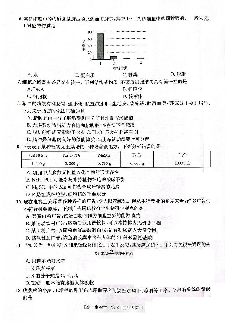 2024辽宁省部分学校高一上学期10月月考生物PDF版含答案第2页