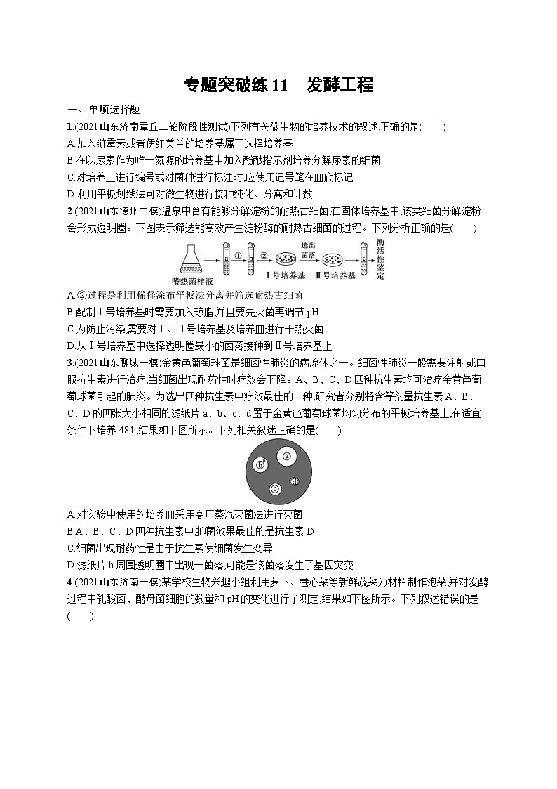 新高考生物二轮复习专题突破练11 发酵工程(含解析)01