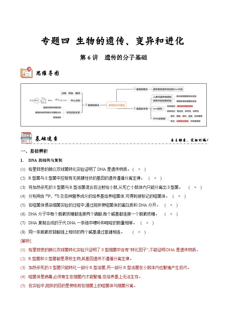 新高考生物二轮复习讲练测第6讲 遗传的分子基础（讲练）（含解析）01