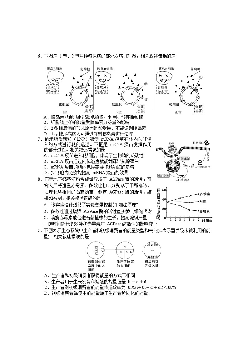 2024南通高三上学期10月月考试题生物含答案02
