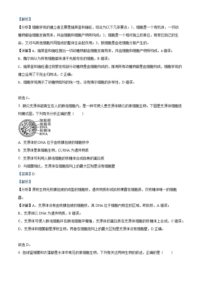 湖南省部分学校2023-2024学年高一生物上学期10月联考试题(Word版附解析)第2页