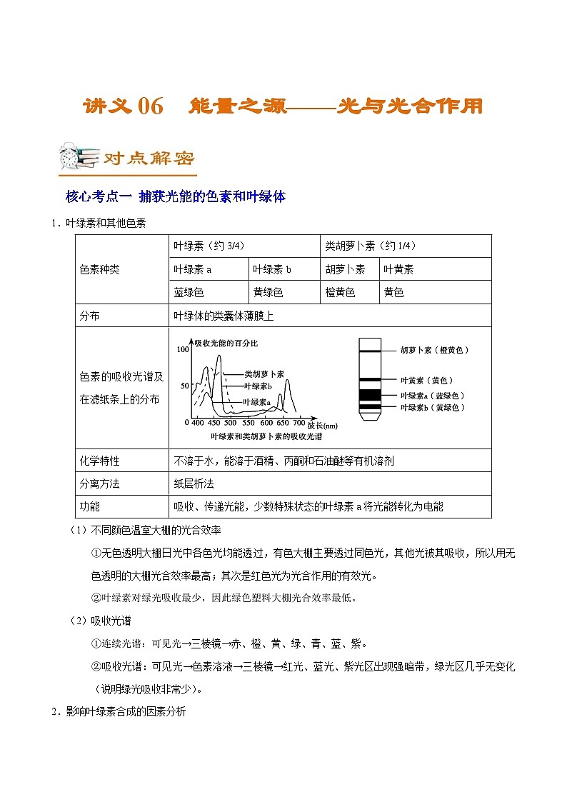 新高考生物二轮复习讲义06 能量之源——光与光合作用(含解析)第1页