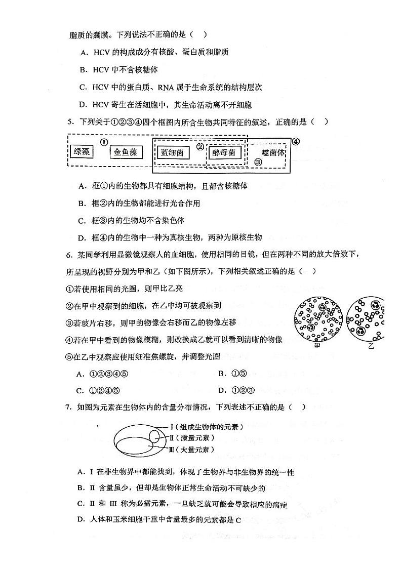 广东实验中学深圳学校2023-2024学年高一上学期第一次段考生物试题第2页