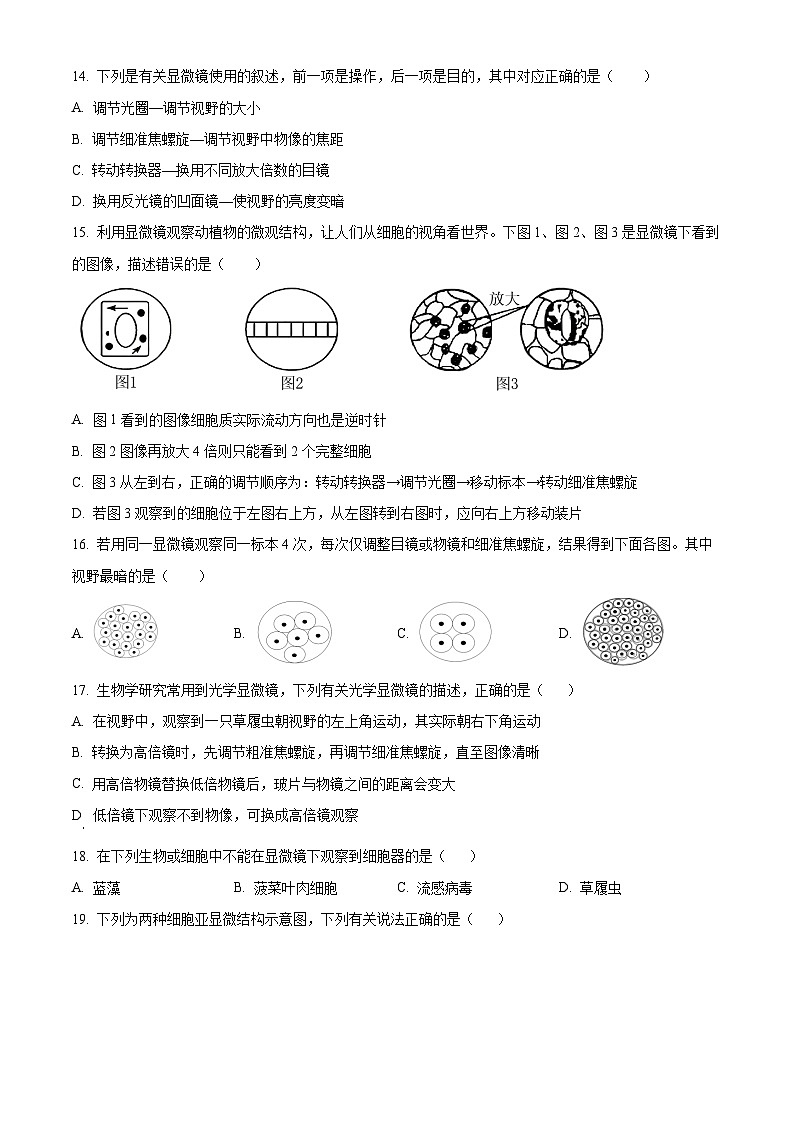 江西省南昌市第一中学2023-2024学年高一生物上学期10月月考试题(Word版附解析)第3页