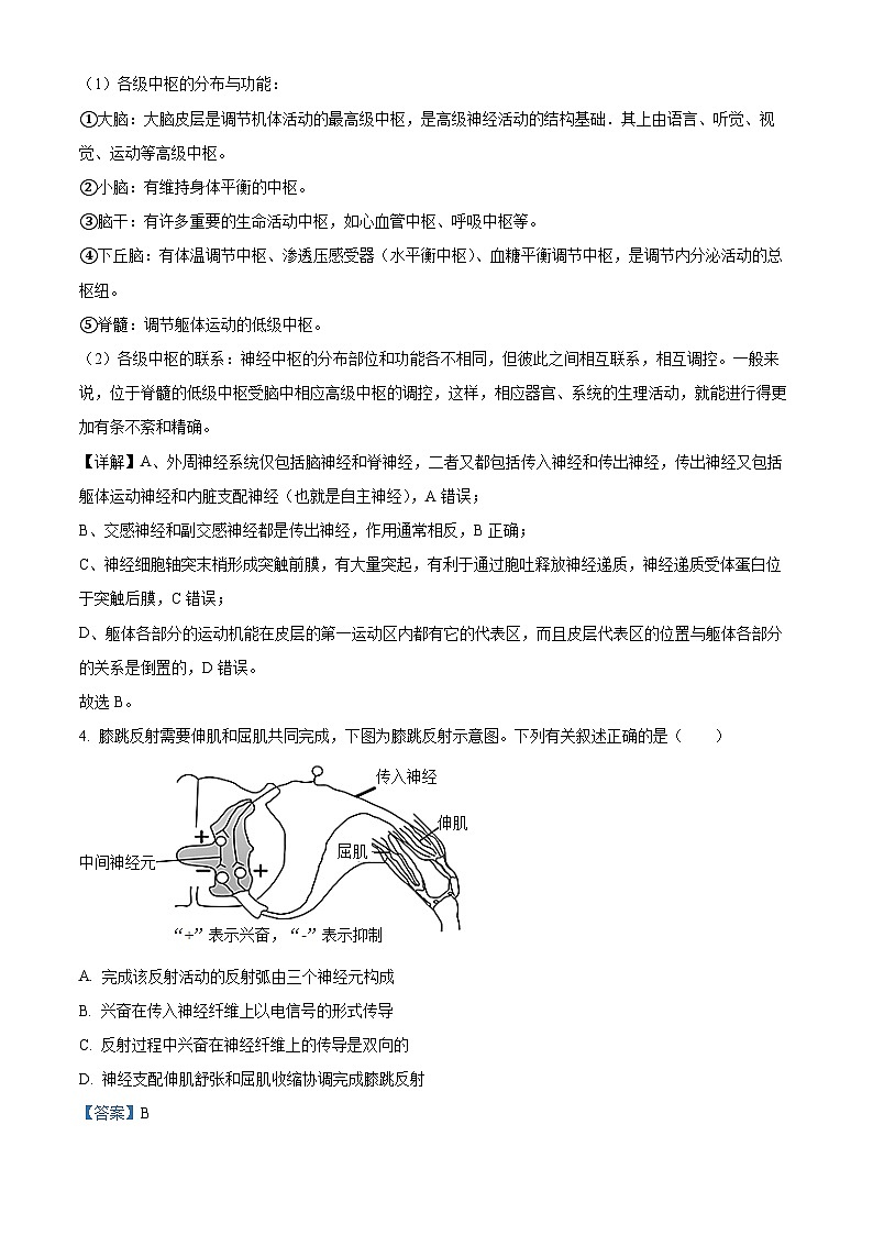 【期中真题】江苏省苏州市2021-2022学年高二上学期期中生物试题(解析版)第3页