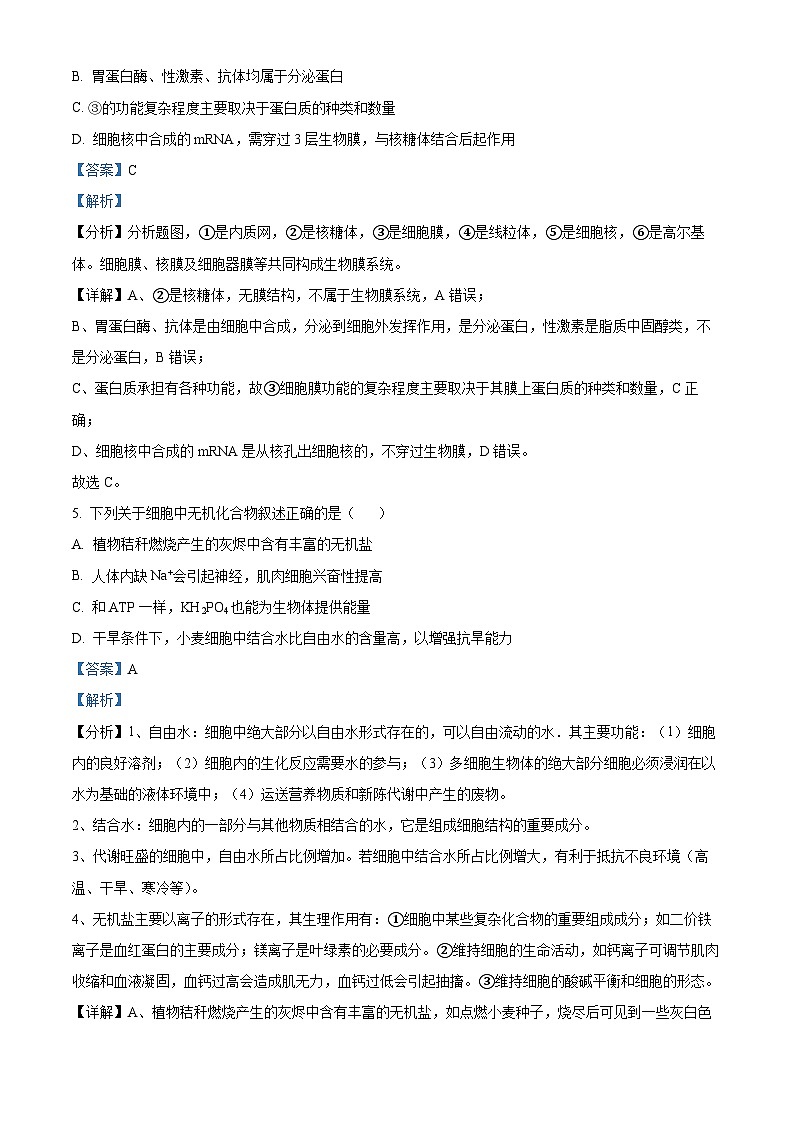 【期中真题】天津市五校2022-2023学年高三上学期期中联考生物试题(解析版)第3页