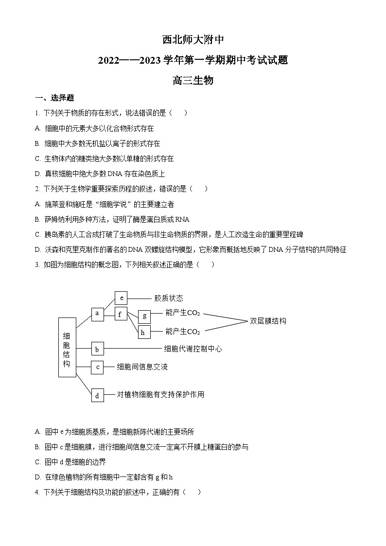 【期中真题】甘肃省兰州市西北师大附中2022-2023学年高三上学期期中生物试题(原卷版)第1页