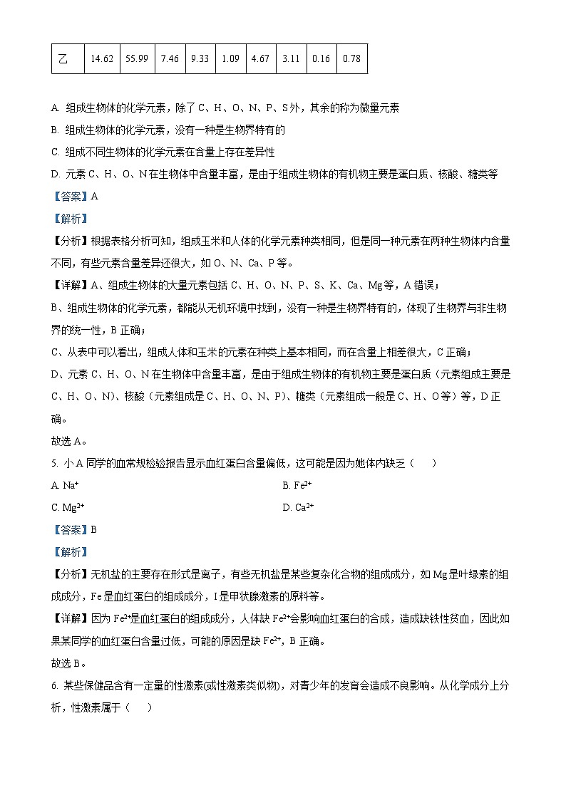 【期中真题】上海市某校高一上期中生物试题03