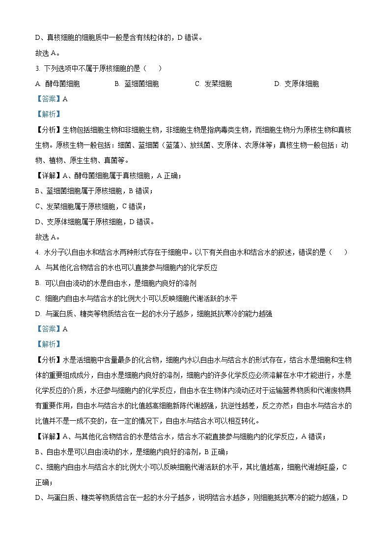 【期中真题】北京市中国人民大学附中2022-2023学年高一上学期期中生物试题.zip02