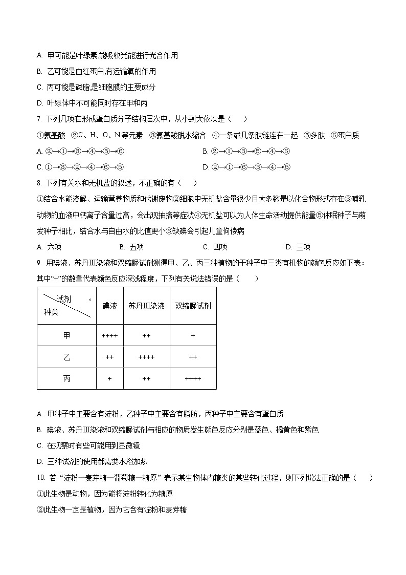 【期中真题】河北省保定市唐县一中高一上学期期中生物试题02