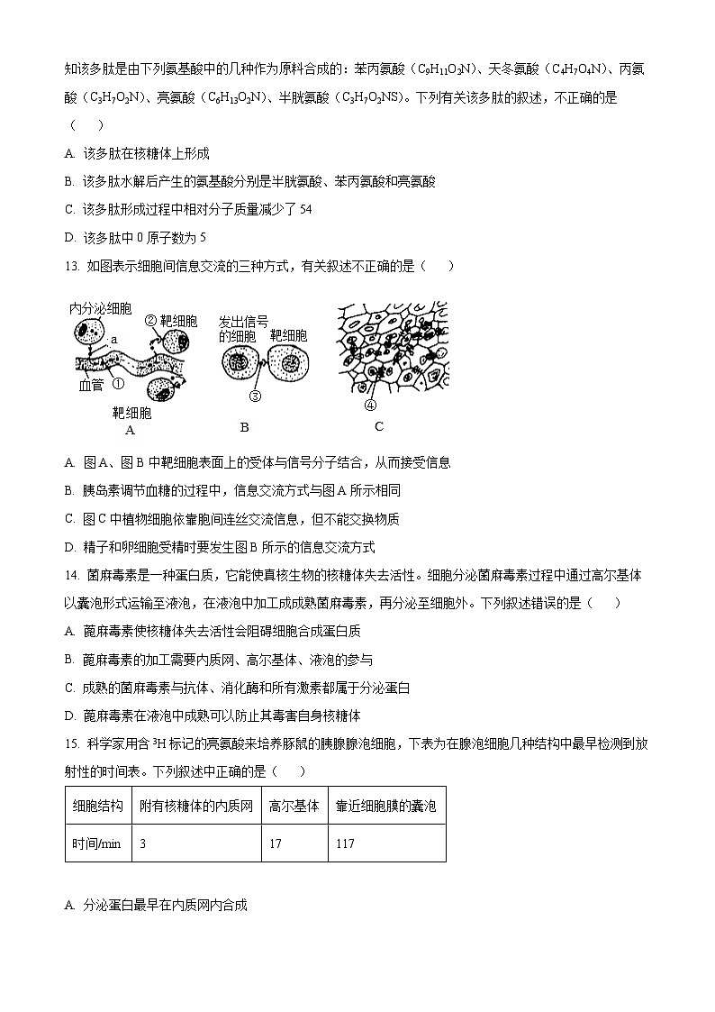 【期中真题】湖南省长沙市雅礼中学高一上学期期中生物试题03