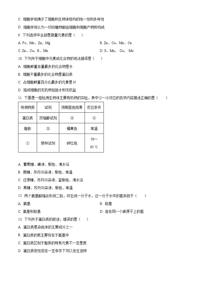 【期中真题】陕西省宝鸡市陈仓区2021-2022学年高一上学期期中生物试题(原卷版)第2页