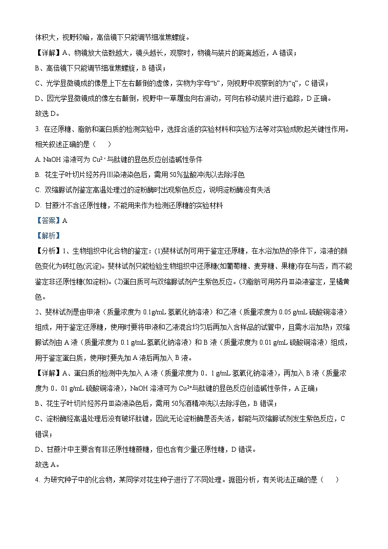 河南省郑州市外国语学校2022-2023学年高一生物上学期期中试题(Word版附解析)02