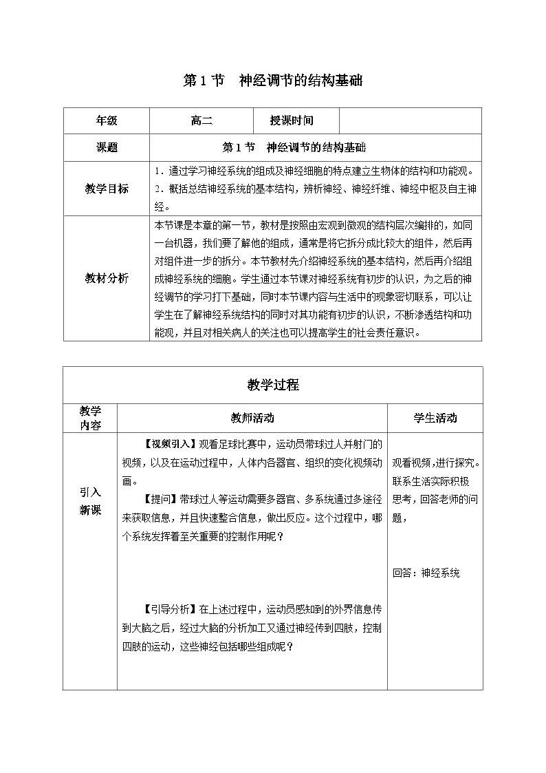 2.1+神经调节的结构基础（课件+教案+导学案+练习）-高二生物同步备课系列（人教版2019选择性必修1）01