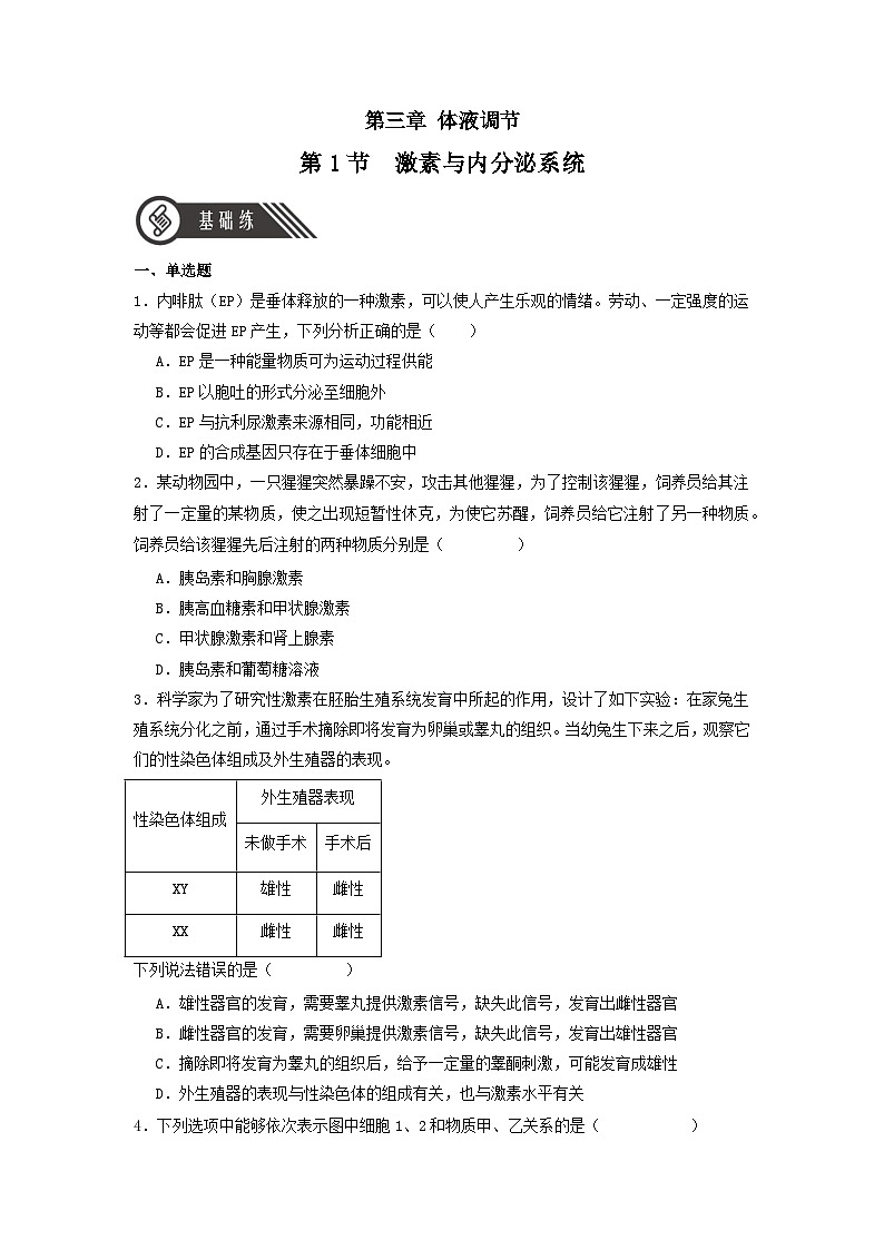 3.1 激素與內(nèi)分泌系統(tǒng)(分層作業(yè))(原卷版)第1頁