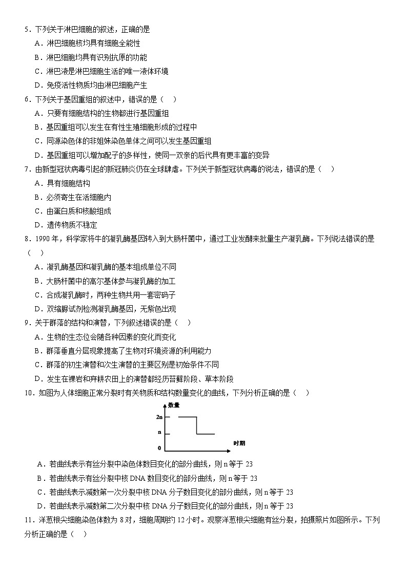 辽宁省实验中学2023-2024学年高三上学期高考适应性测试(一)生物试题 Word版含答案第2页