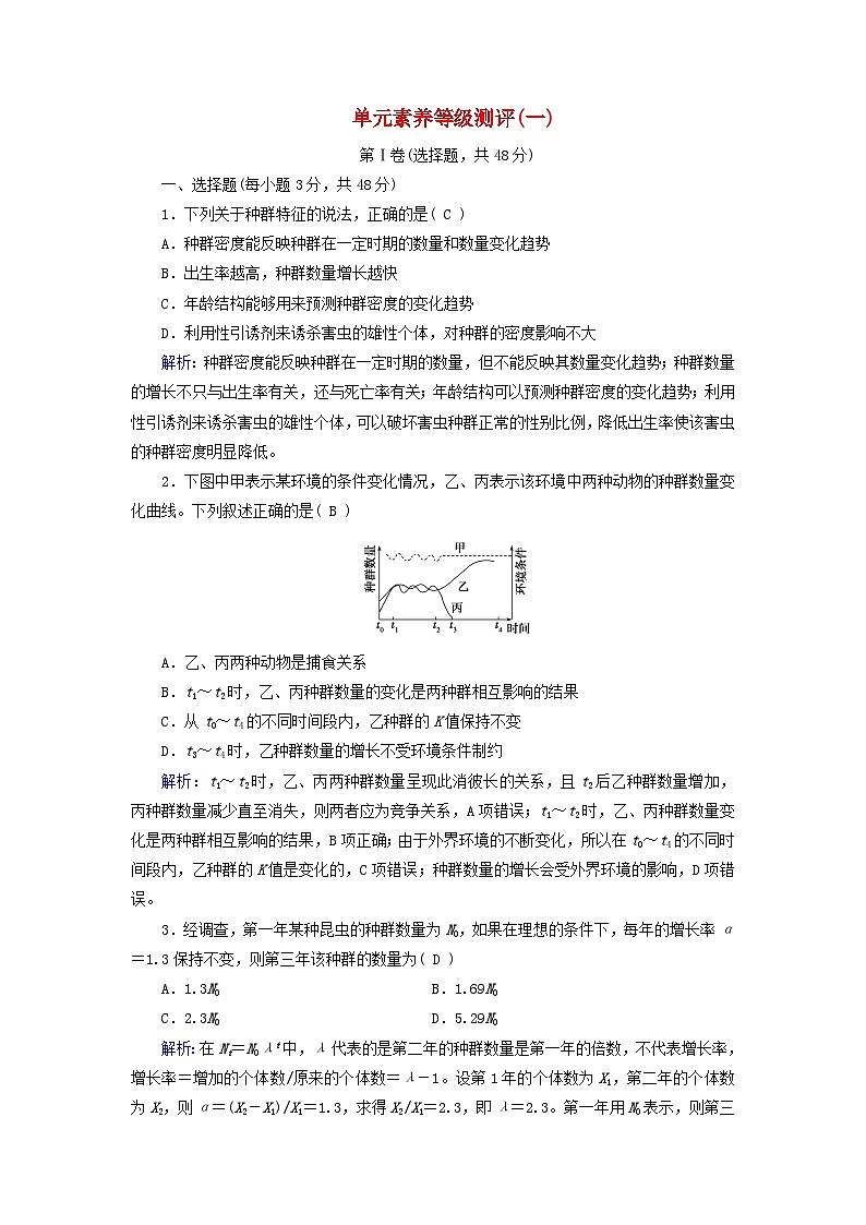 新教材适用2023_2024学年高中生物第1章种群及其动态单元素养等级测评新人教版选择性必修201