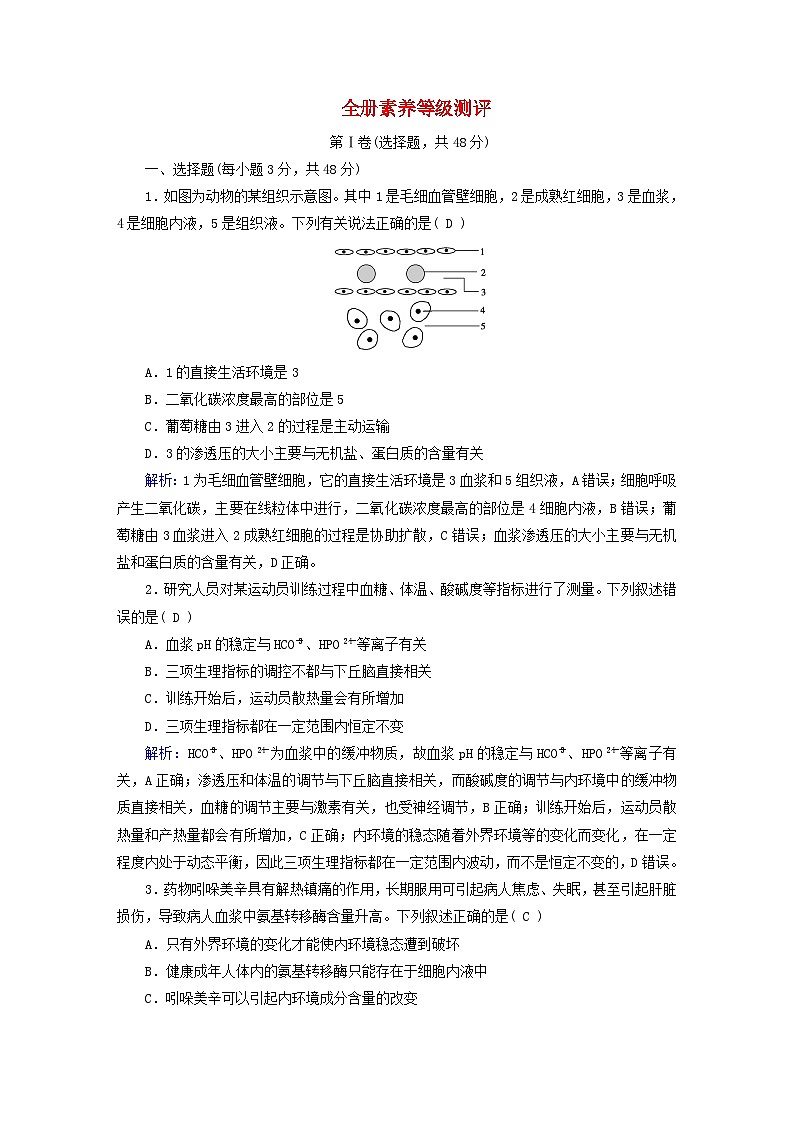 新教材适用2023_2024学年高中生物全册素养等级测评新人教版选择性必修101